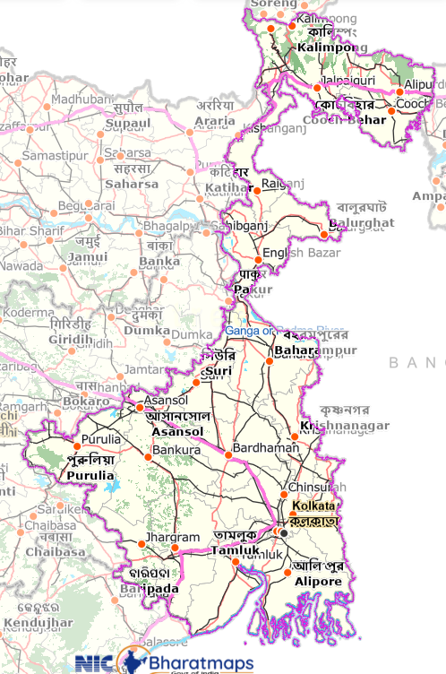 Map of West Bengal showing the location of Purulia